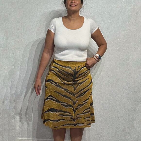 Happy Sheep Gold Metallic Tiger Midi Skirt Sz L NWOT - Picture 1 of 14